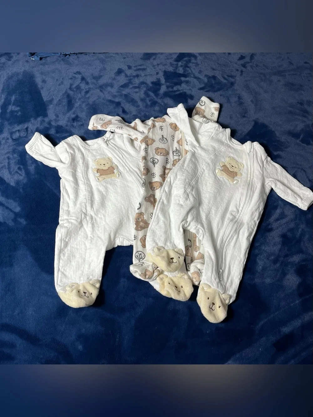 Twin Set With A Back-up. Cream Teddy Footed Onesies  3-pc set